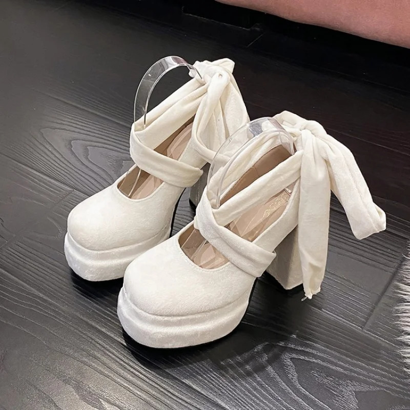 er Platform Women Shoes Ladies Fashion Cross-tied Thick High Heel Footwear Womens Elegant Dress Pumps Shoes 241125