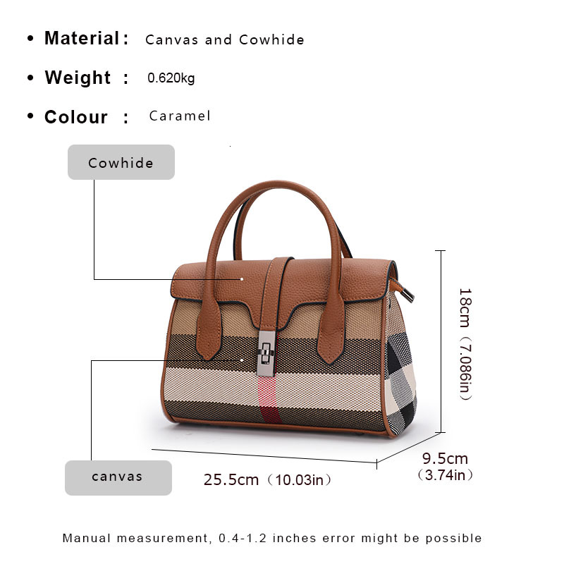New Plaid Women's Designer Large Capacity Handbag Canvas Patchwork Cowhide Shoulder Bag Boston Bag Crossbody Bag