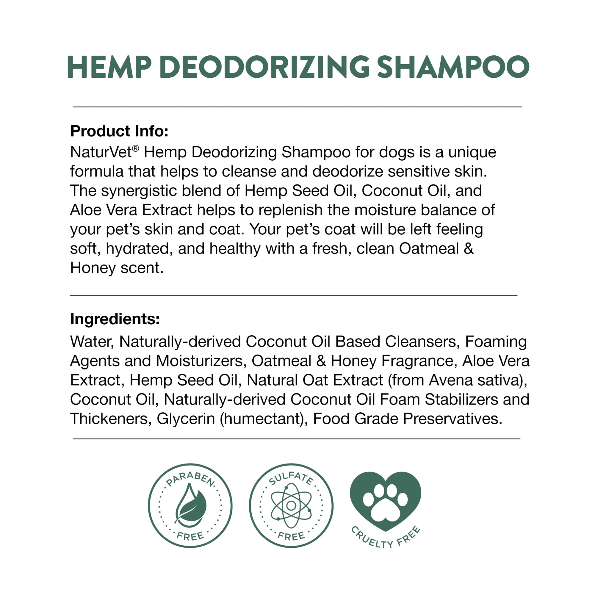 NaturVet Hemp Deodorizing Shampoo for Dogs, 16 fl. oz.