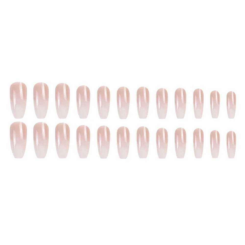 24 Pcs Medium-Long Coffin Press On Nails Pink Gradient Fake Nails Glossy French Style Reusable False Nails For girlsW250120