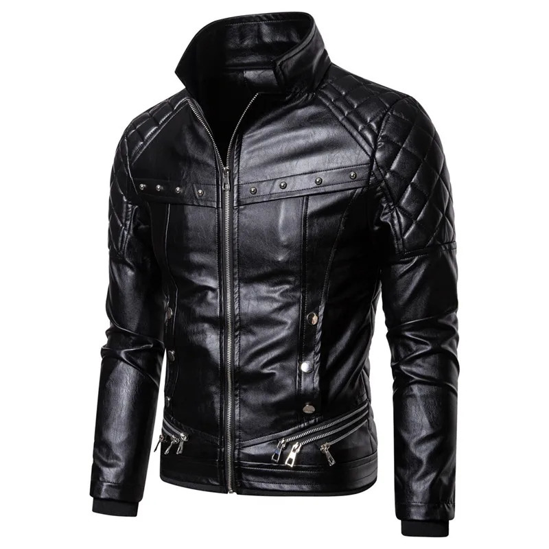 Winter Mens Plush Fur Collar Leather Jacket Casual Fashion Trend Rivet Pressed Cotton Thick Wind-proof Leather Jackets Man 241125