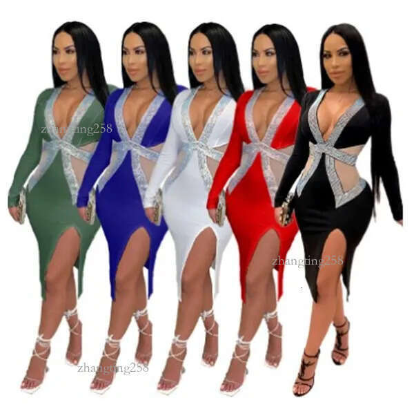Dress For Woman Plus Size Party Elegant V Neck Mesh Waist Bodycon Prom Sexy Evening Maxi Dresses Birthday Wholesale Drop Casual