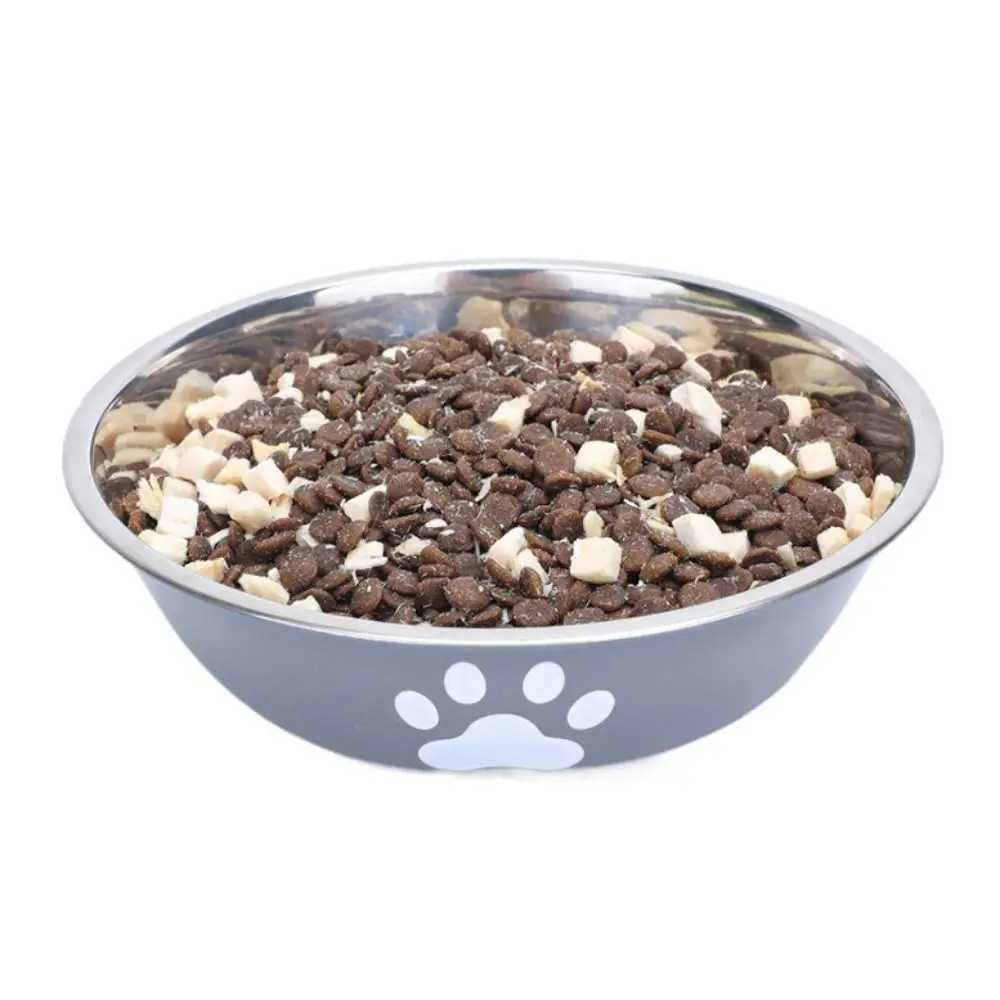 Non-slip Stainless Steel Dog Bowl Non-rust Large Capacity Dog Water Bowl Cat Paw Pattern Pet Feeders Cat Feeding Bowl HomeXJ241125