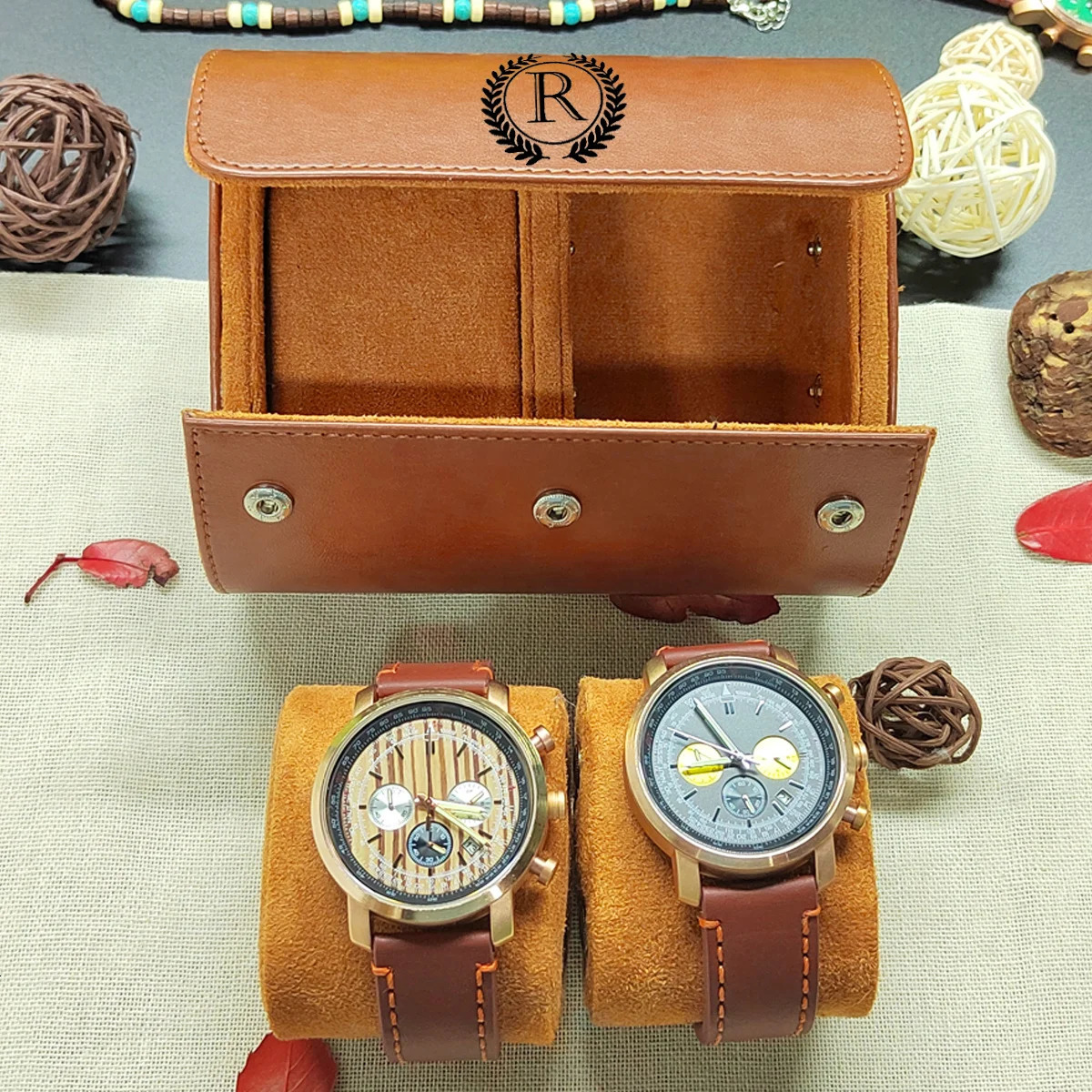 1/2/3-Slot Watch Roll Travel Case Personalized Watch Case Custom Leather Watch Box for Him Engraved Travel Watch Box Mens Gfits 240425