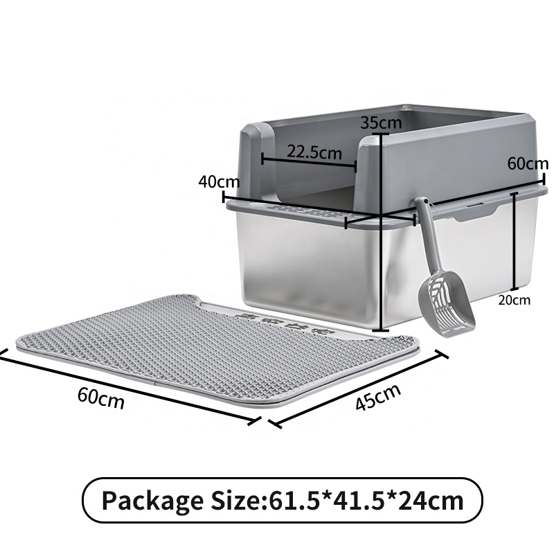Large Size Stainless steel cat litter box Suitable for large cats and multiple cats, non stick, easy to clean cat litter tray