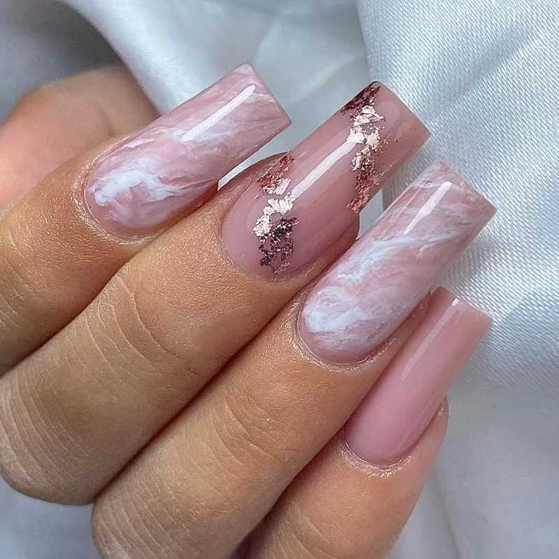 24 Simple French Fake Nails Diamond Ballet Fake Nails Brown Square Nails with Love Design PressW241125