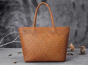 Women Leather Handbag Romantic Handmade Woven Totes Female Cowhide Big Holiday Bucket Bag Causal Beach Shoulder Handbags Patent Leather