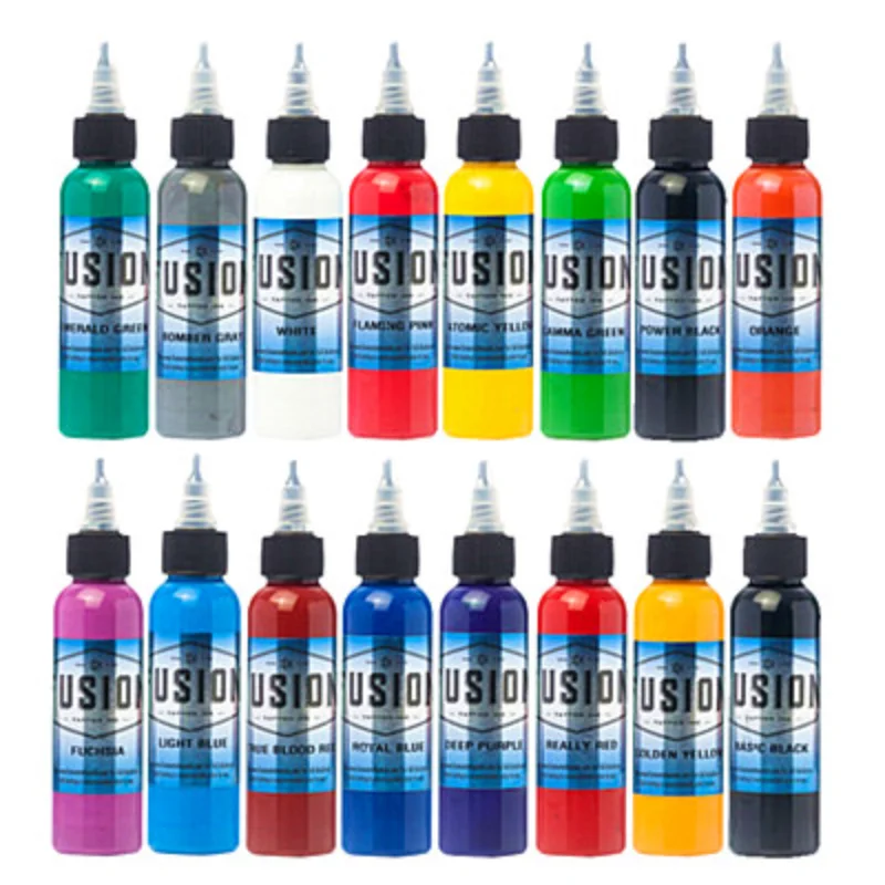 16Pcs Tattoo Ink Fusion tattoo inks 16 Colors Set 1 oz 30ml/Bottle Tattoo Pigment Kit for 3D makeup beauty skin body art.