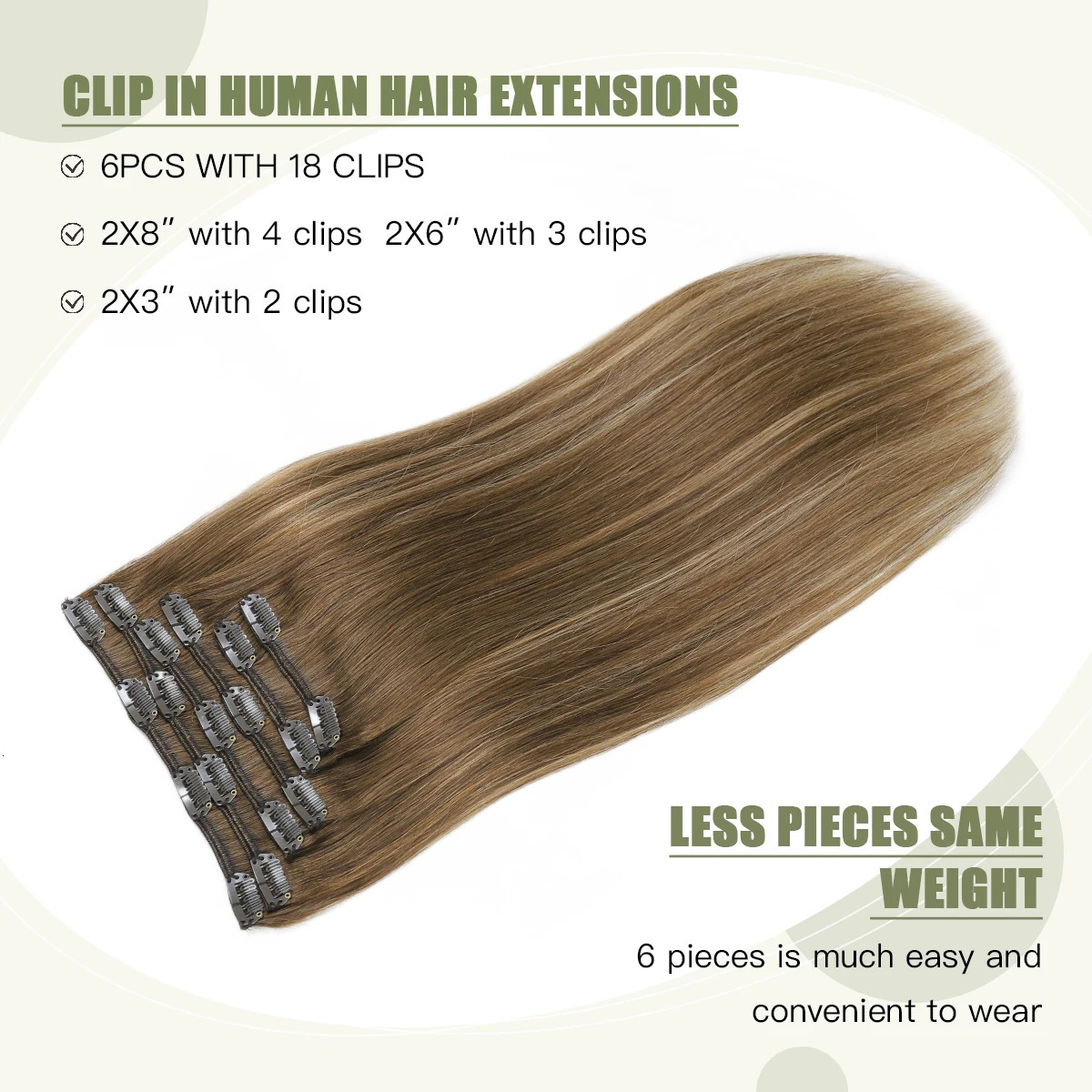 XDhair Clip in Hair Extensions 120g Real Human Hair Brown with Blonde Clip in Remy Human Hair Extensions 241125