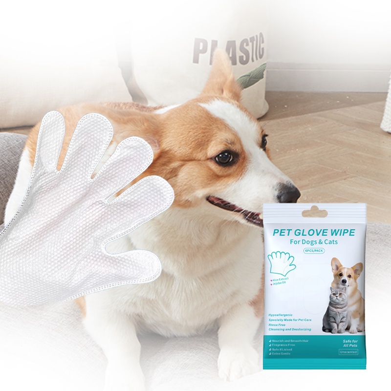 China Factory Supply Pet Wipes 6PCS Pack Soft Pet Cleaning Glove Wipes Organic Pet Ear Wet Wipes