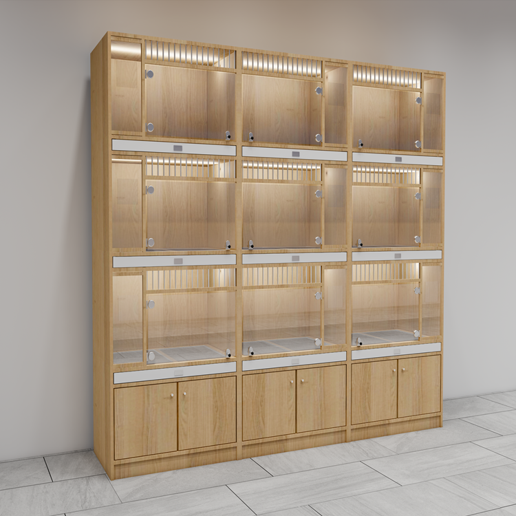 Panoramic Wood and Glass Dog Cat Cage Villa Separate Exhibition Cabinet for Household Display Fall of the House US Her Style