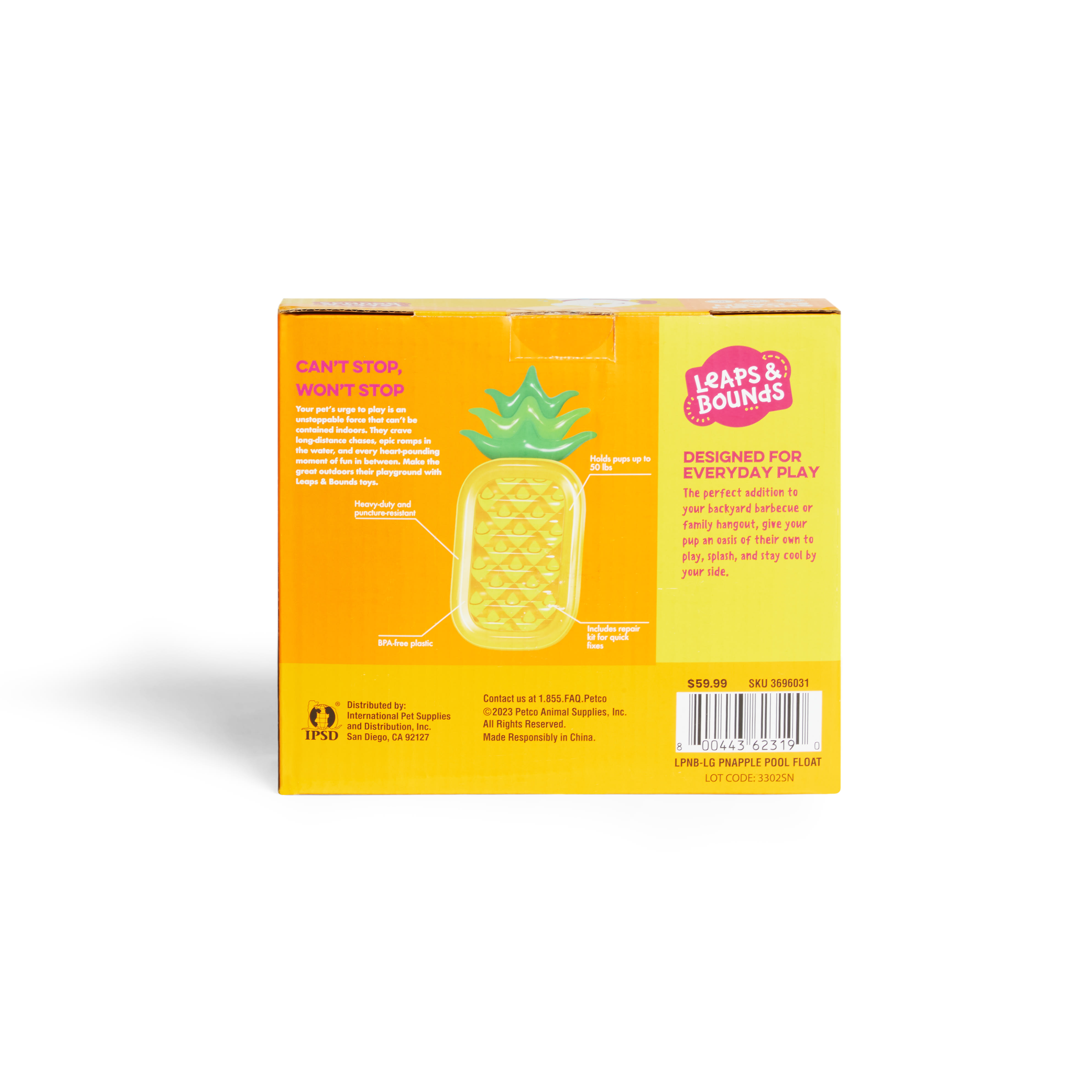 Leaps & Bounds Pineapple Pool Float Dog Toy, Large