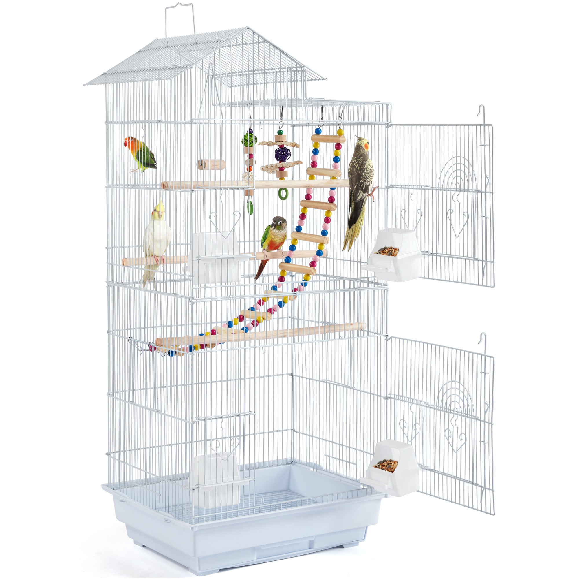 Topeakmart White Metal Bird Cage with Swing Ladder for Small Birds, 39" H