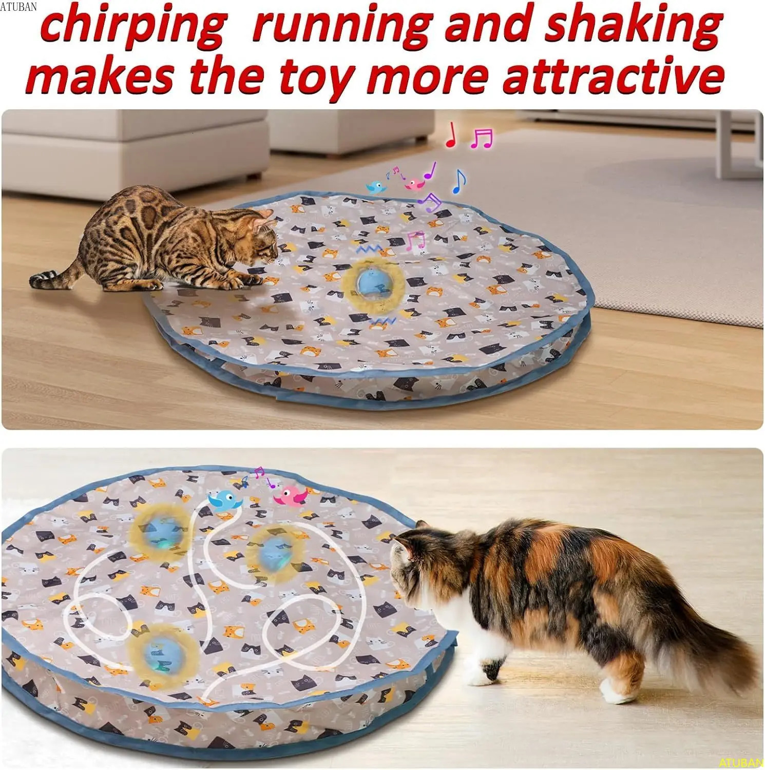ATUBAN Electric Cat ToysHide and Seek Kitten ToyChirping Motion Activated Interactive Cat ToyCats Hiding Cover Exercise Toy 241125