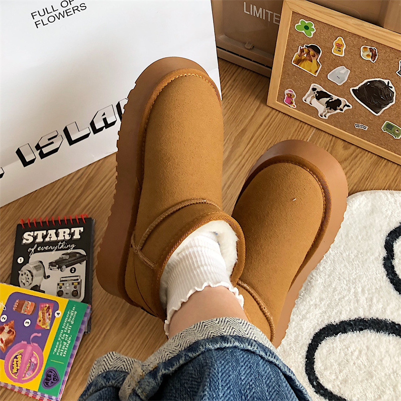 designer boot fashion Snow boots for women 2024 new versatile big toe thick sole ugly cute cotton shoe for women basic round toe warm and anti slip bo
