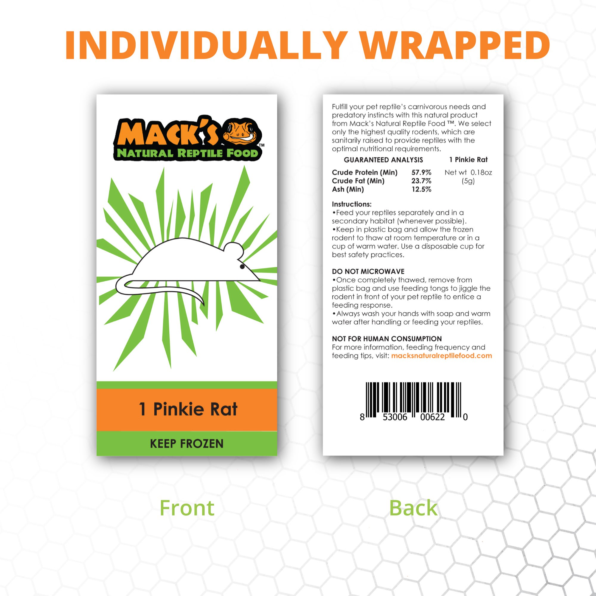 Mack's Natural Reptile Food Frozen Pinkie Rat - 50ct