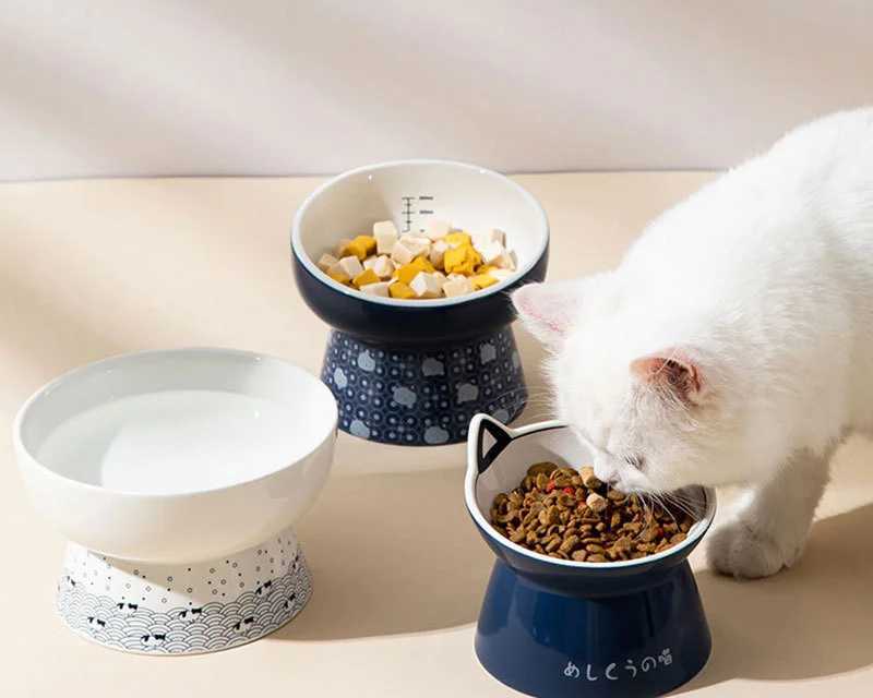 Japanese Style Cat Bowl Ceramic Double Bowl Anti Knock Food Bowl Dog Bowl Cat Drinking Bowl Automatic Drinking Pet SuppliesXJ241125