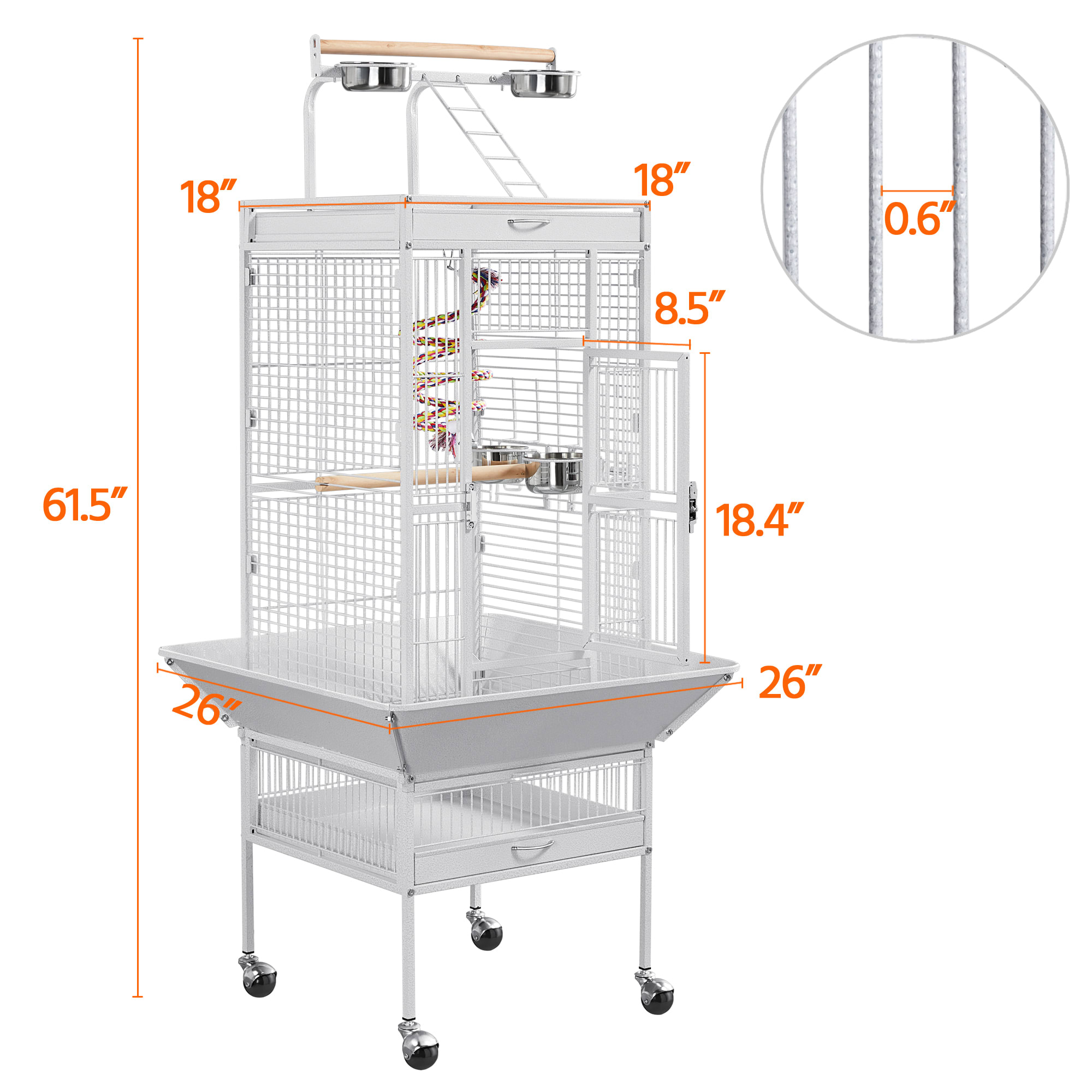 Topeakmart White Large Bird Cage with Play Top and Detachable Stand, 61.5" H