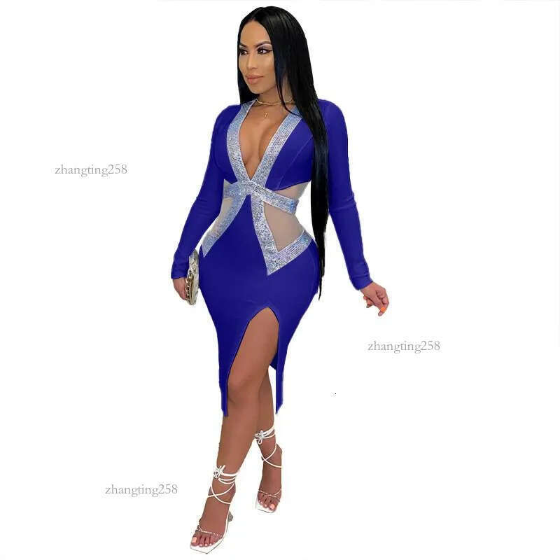 Dress For Woman Plus Size Party Elegant V Neck Mesh Waist Bodycon Prom Sexy Evening Maxi Dresses Birthday Wholesale Drop Casual