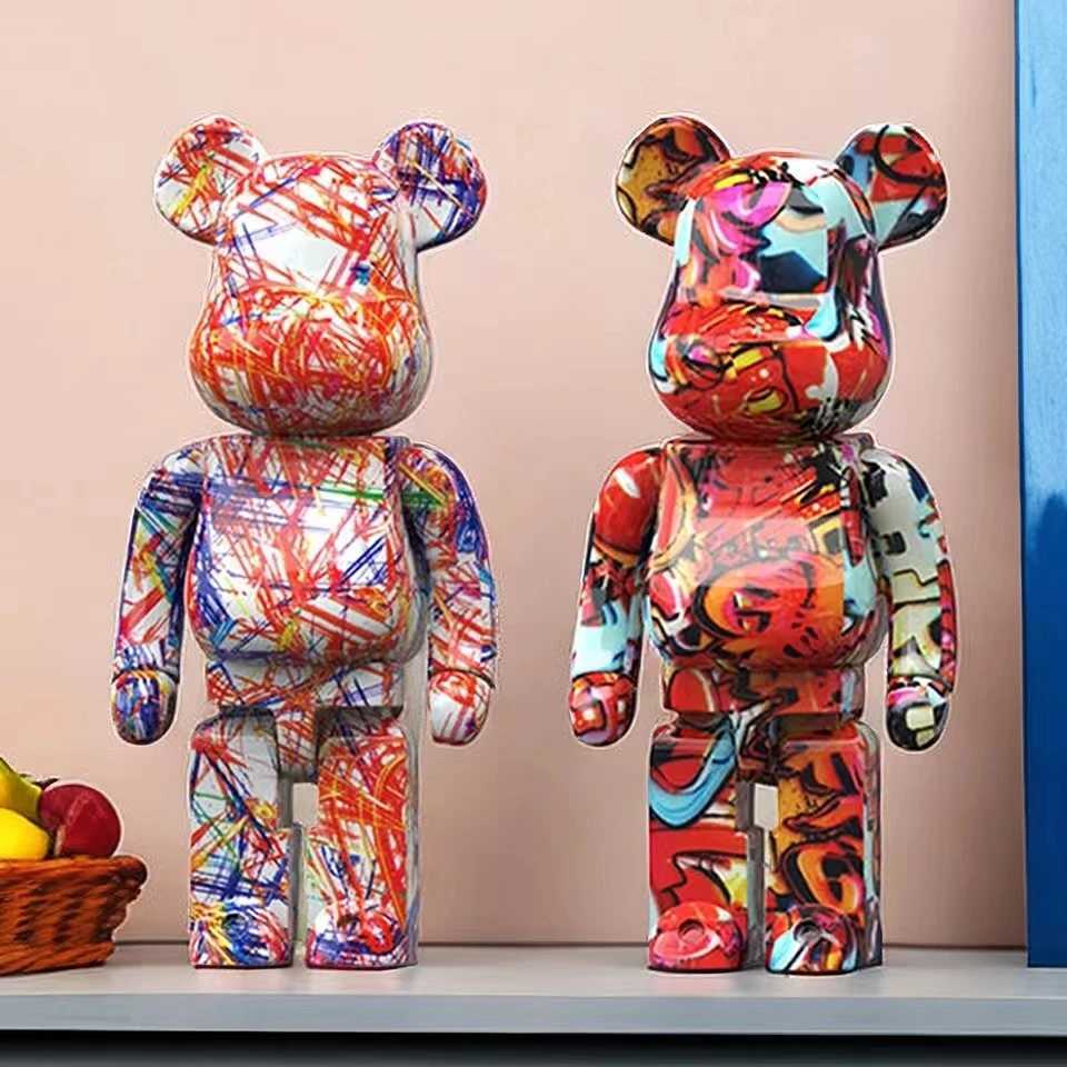 Decorative Objects Figurines 2024 New Graffiti Bear 27cm Home Decoration Animal Statue Storage Money Can Modern Room Sculpture Table Decoration T24112