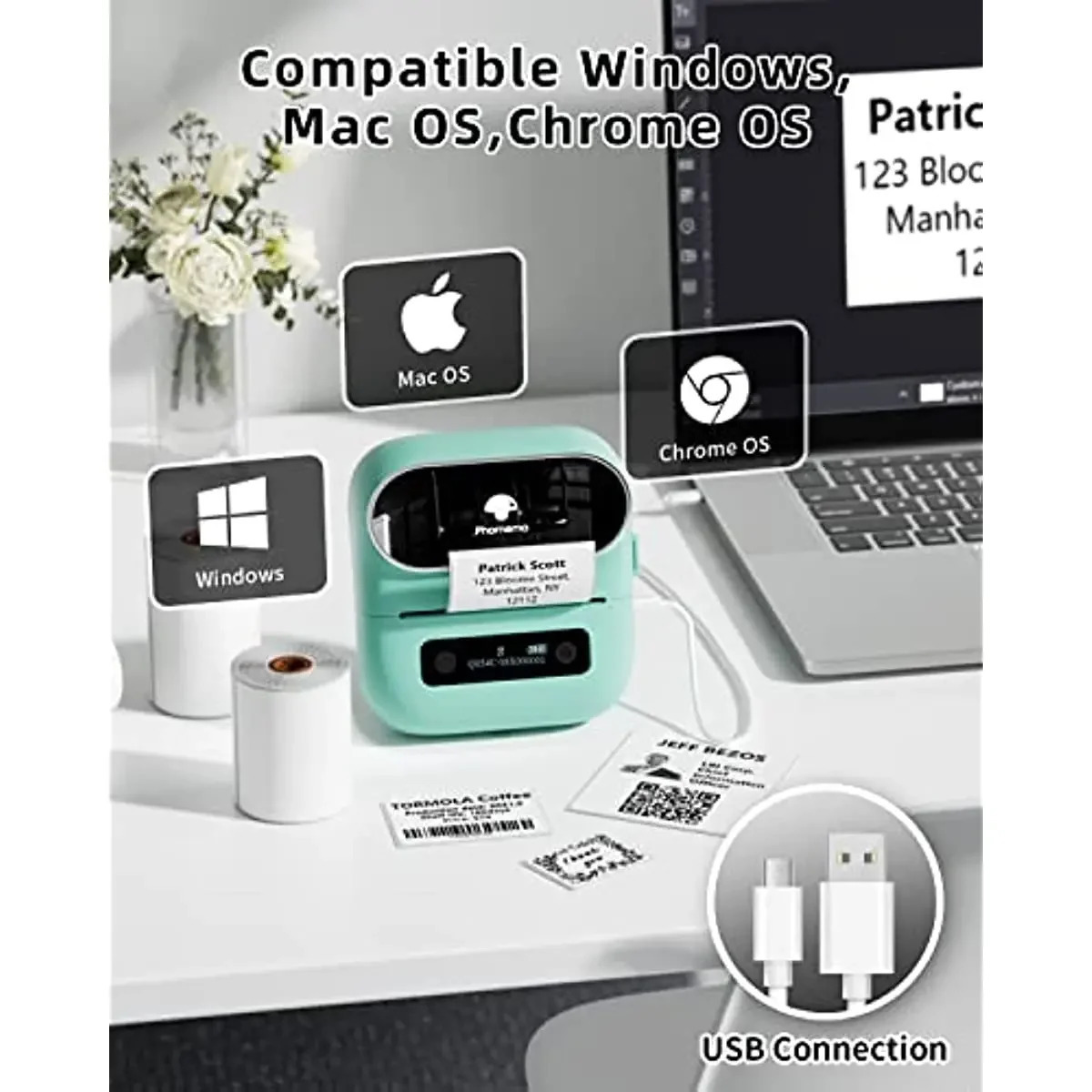 Phomemo M220 label printer 75mm barcode address label mail file folder label 241125