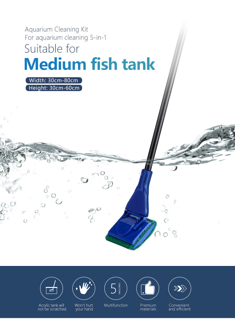 Factory Price Five-in-one Multifunctional Long Handle Aquarium Accessories Cleaning Tools Kits for Fish Tank