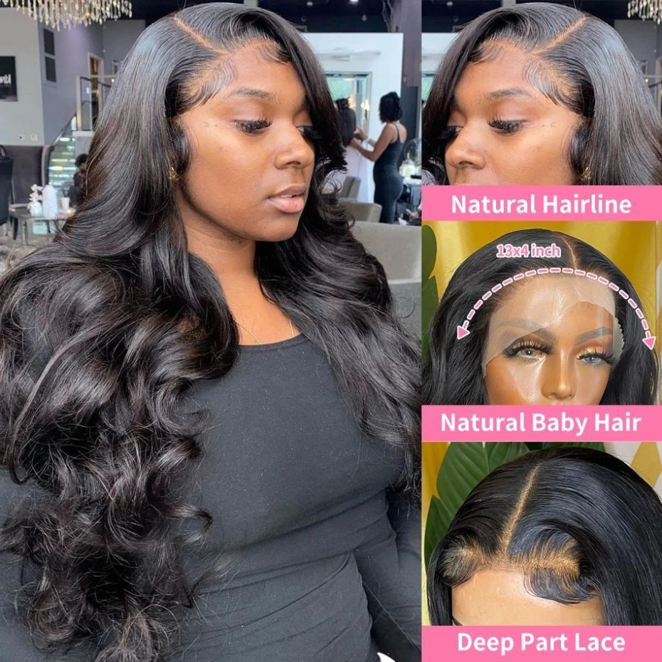 Body Wave Human Hair Pre Plucked Curly 13x4 13x6 HD Frontal Wig 180% 34 36 38Inch 4x4 Lace Closure