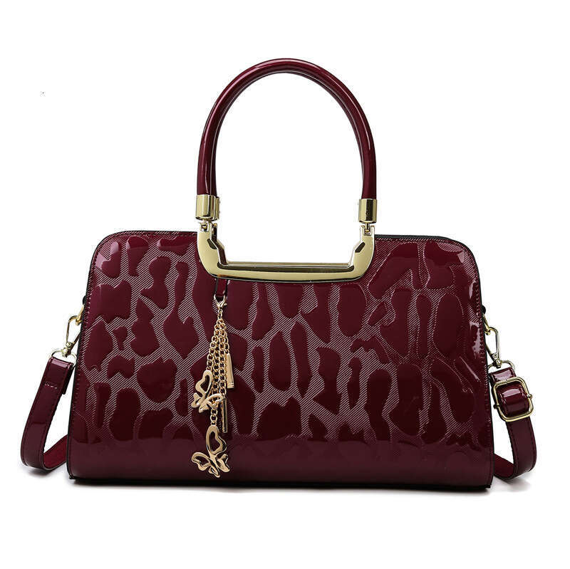 Hot Selling Bags, New Women's High-End Feel, Patent Leather, Stone Pattern Boston Single Shoulder Crossbody Bag, Large Capacity