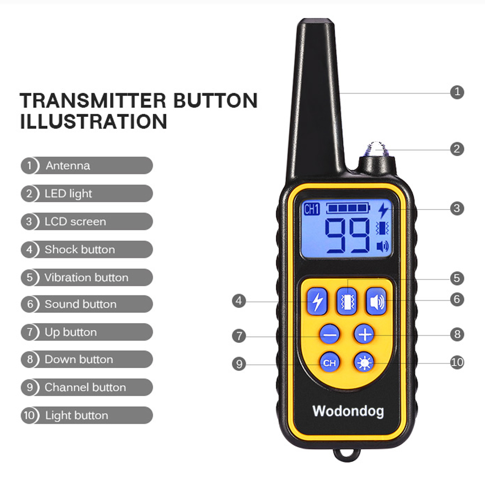 Wodondog 800 Yards Rechargeable Waterproof Remote Control Slave Dog Training Collar Device For Training Dog