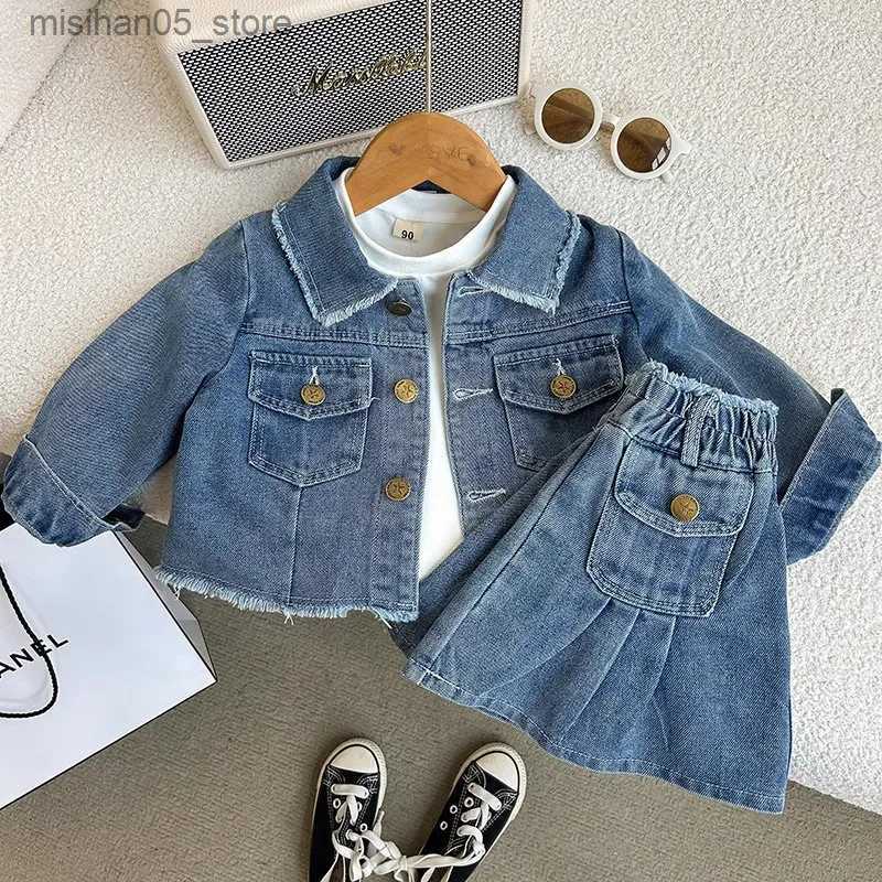 Clothing Sets Fashion Baby Girl Jean Clothes Set Jacket+Skirt 2PCS Infant Toddler Child Denim Suit Spring Autumn 1-10Y Q240425