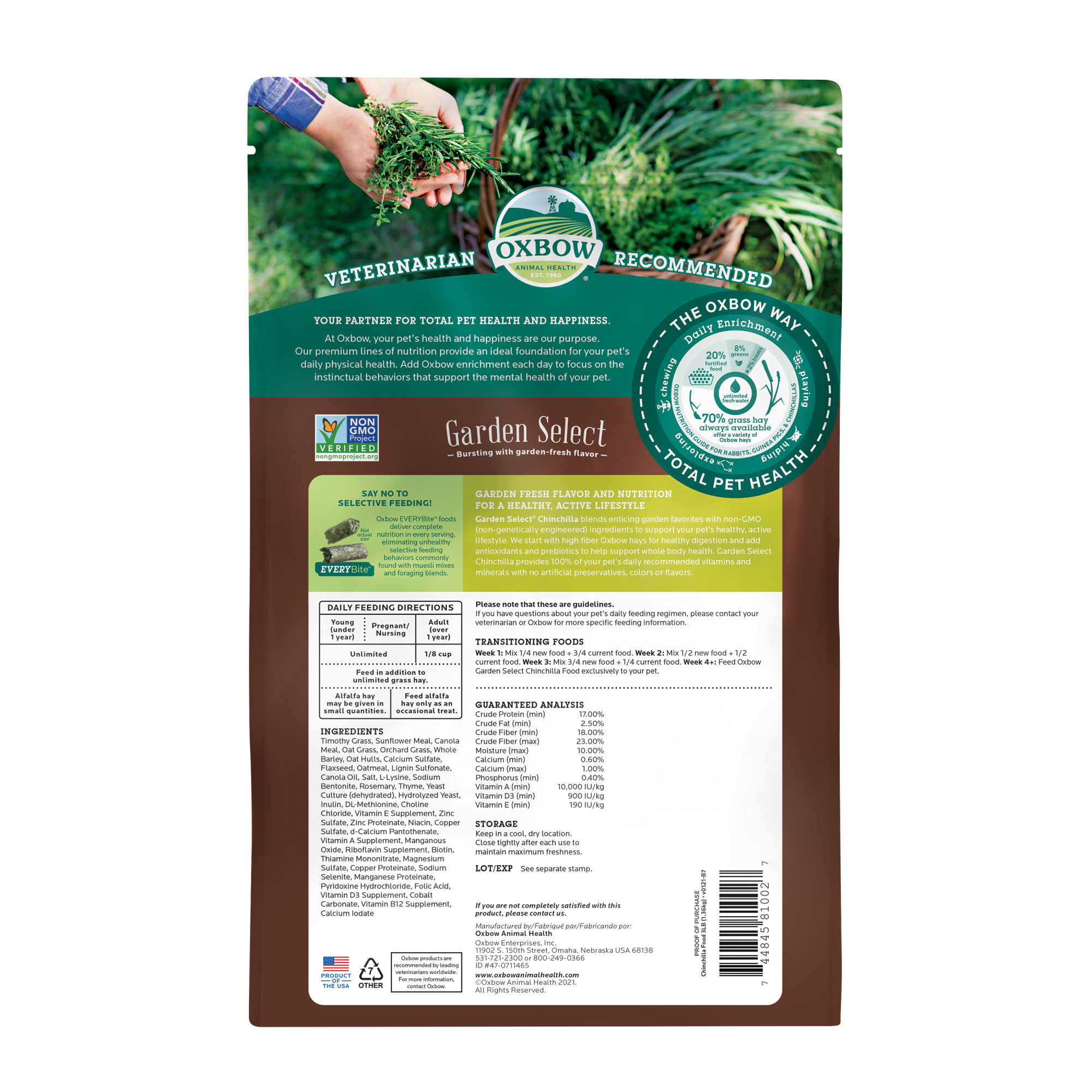 Oxbow Garden Select Fortified Food for Chinchillas, 3 lbs.