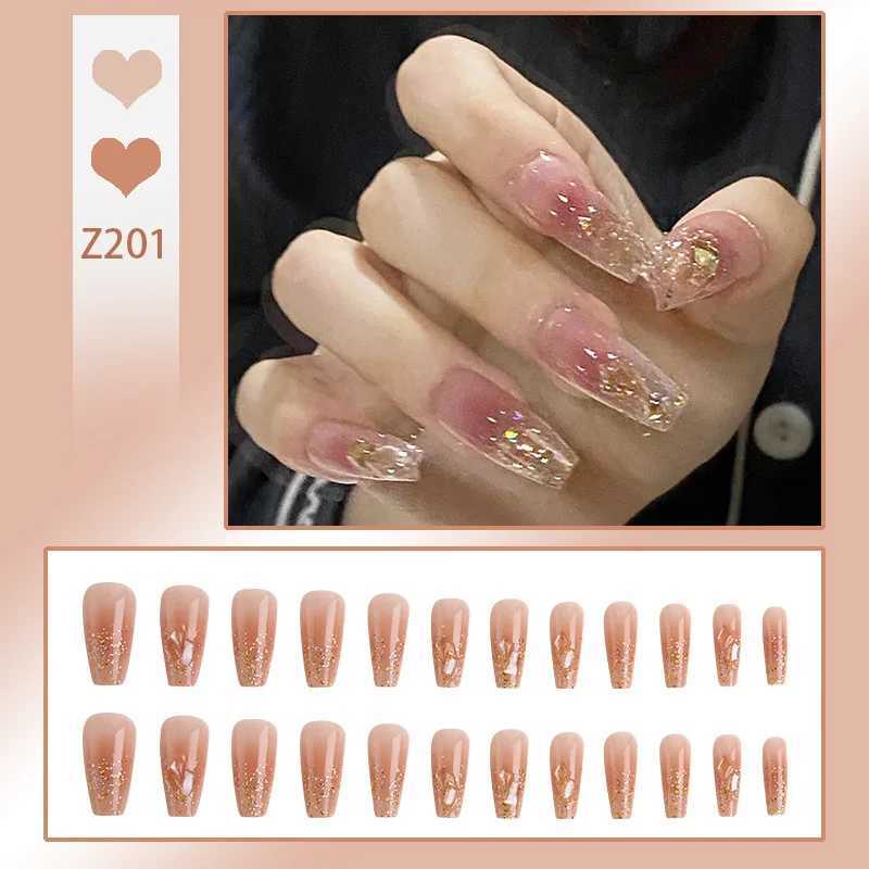 24 pieces/1 box of long ice penetrating square diamond sparkling pure fake nailsW241125