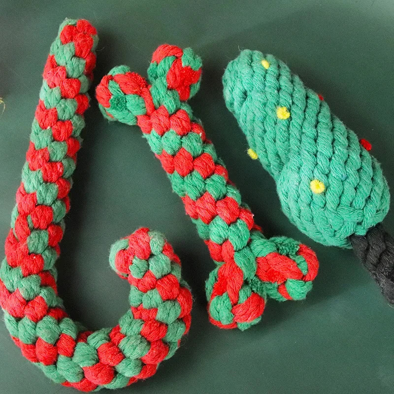 Christmas Dog Toys Braided Cotton Rope Candy Bones Pet Toy for Small Large Dog Bite Resistant Molar Teeth Cleaning Dog Chew Toys 241125