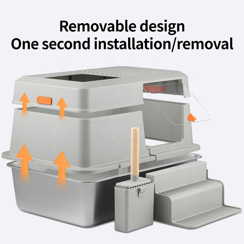Oversized Stainless Steel Cat Litter Box Anti-Splash Easy Clean Non-Stick Bottom Maine Puppet-Deodorant Cat Toilet Plastic