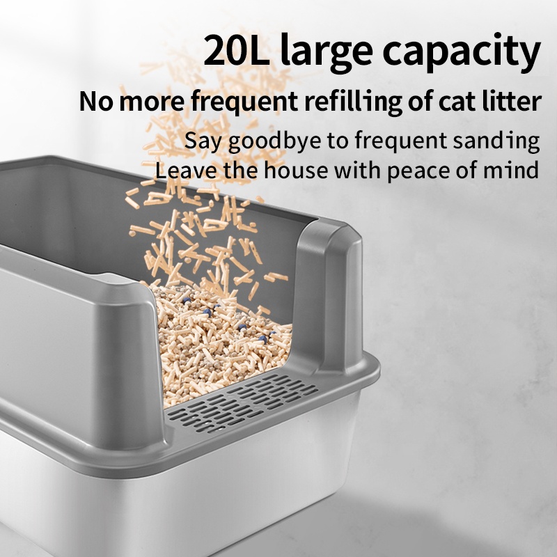 Oversized XL Large Stainless Steel Cat Litter Box Gray Non-Sticky Easy Clean Anti-Urine Leakage Lid High-Side Cats Accessories