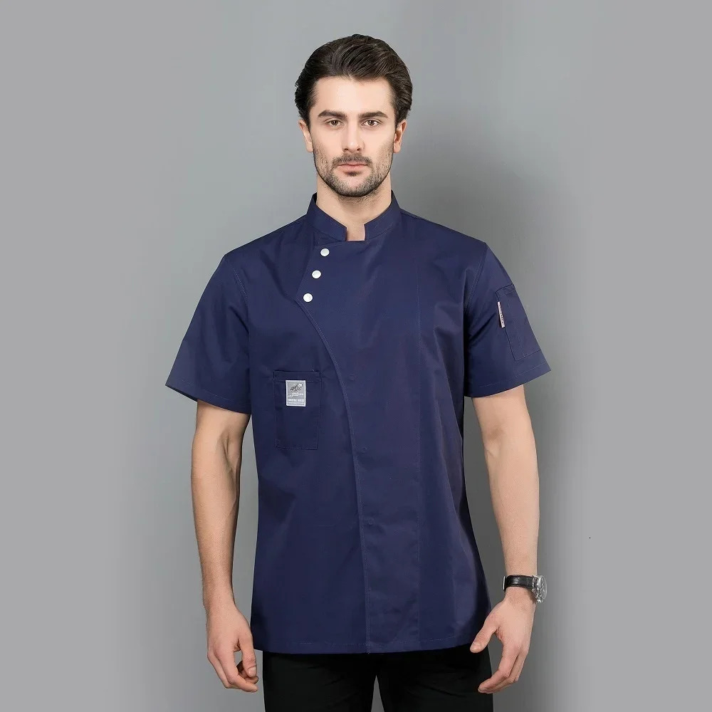 Unisex Chef Restaurant Jacket Short Sleeve Coat Men Women Kitchen Wear Waiter Bakery Uniform 240412