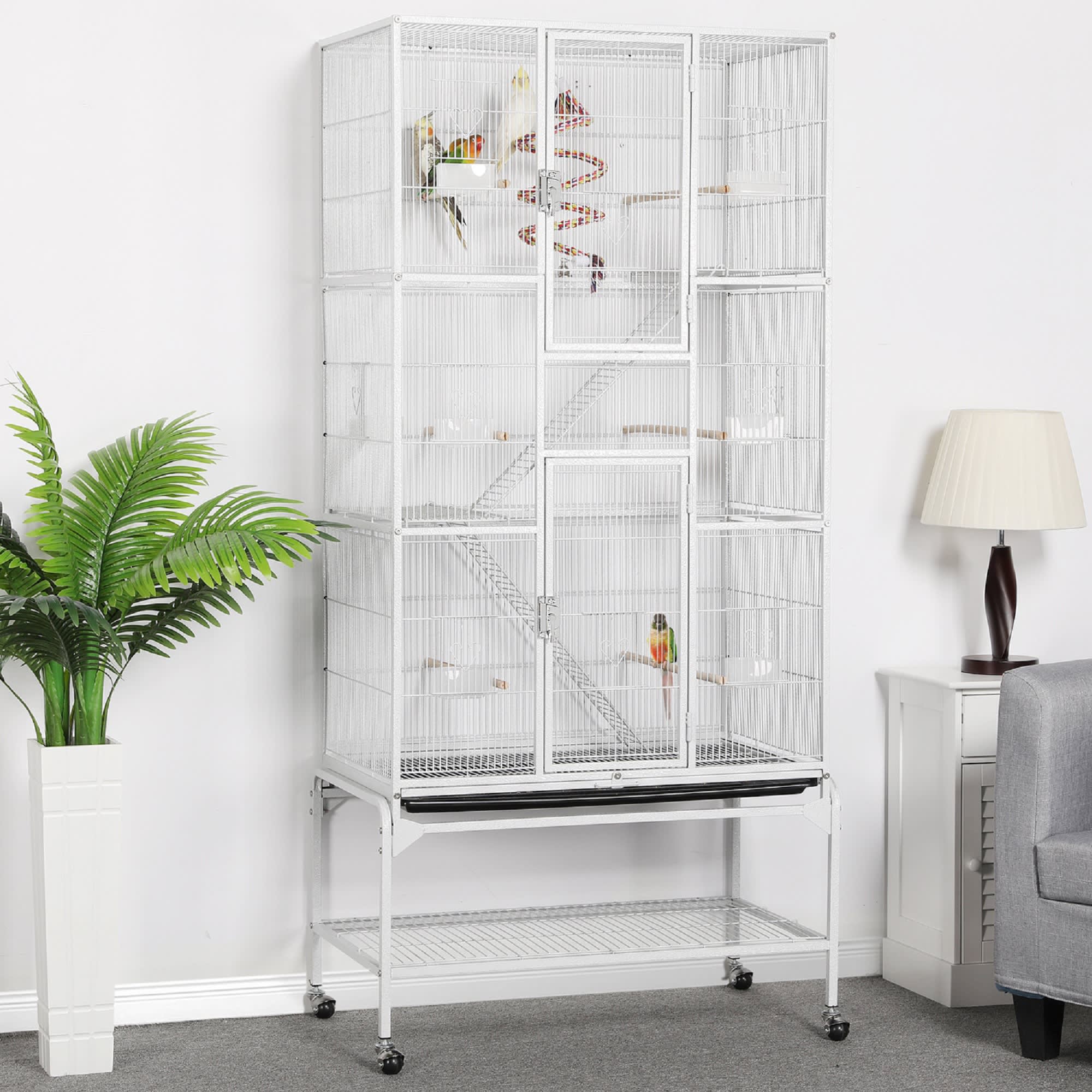Topeakmart White Large Bird Cage with Rolling Detachable Stand, 69" H