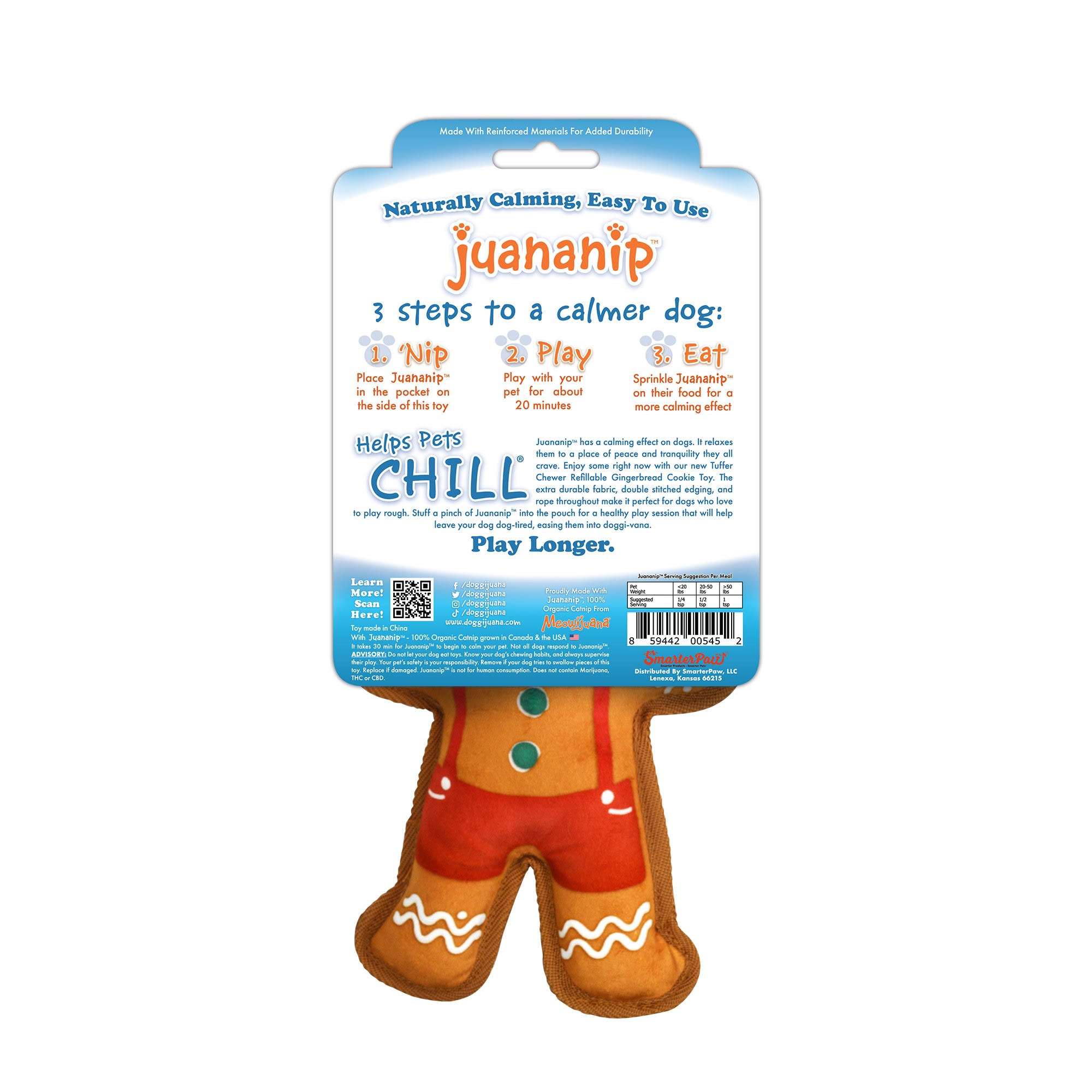 Doggijuana Tuffer Chewer Mini Refillable Gingerbread Cookie Dog Toy, Small