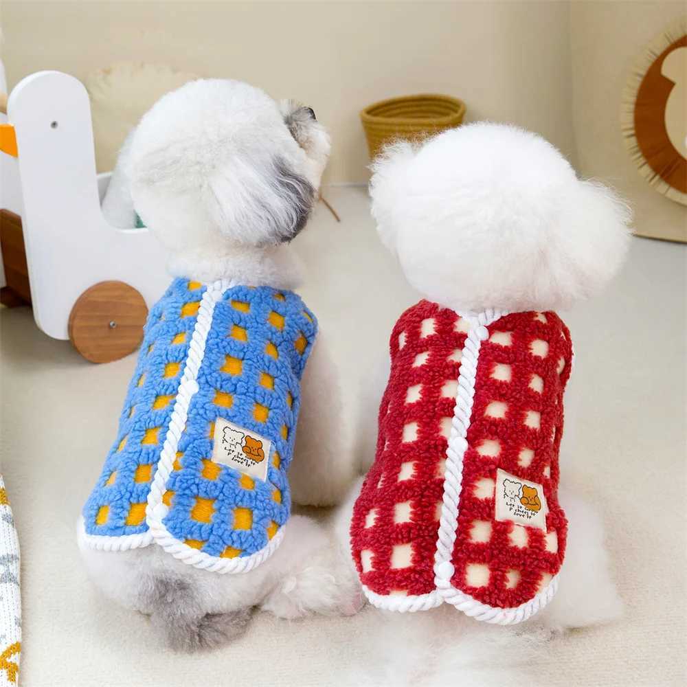 Warm Fleece Dog Jacket Vest Dot Plaid Back Buckle Pet Coat for Small Dogs Chihuahua Shih Tzu Puppy Autumn Winter ClothingXJ241125