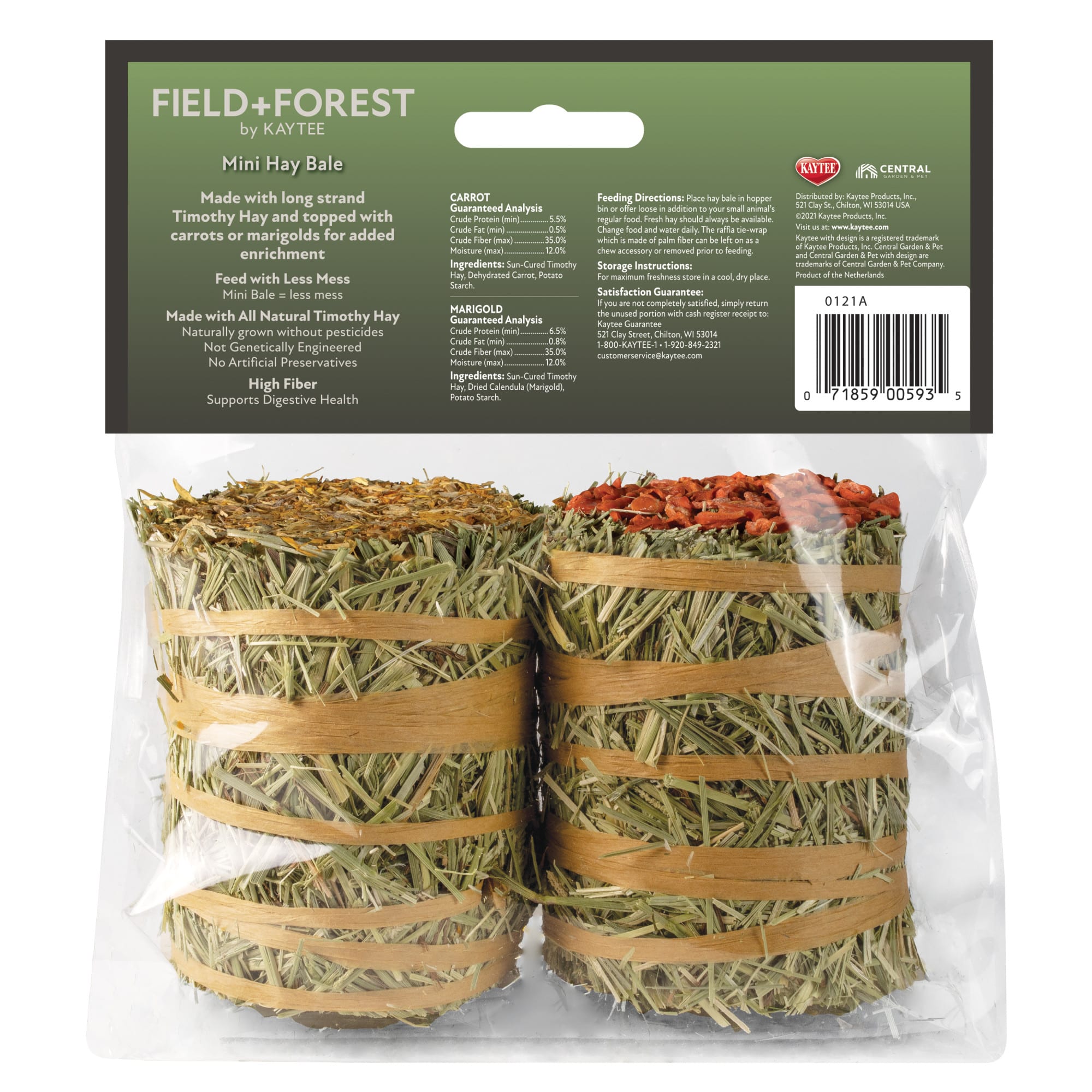 Kaytee Field+Forest Carrot and Marigold Mini Hay Bales, 7 oz., Pack of 2