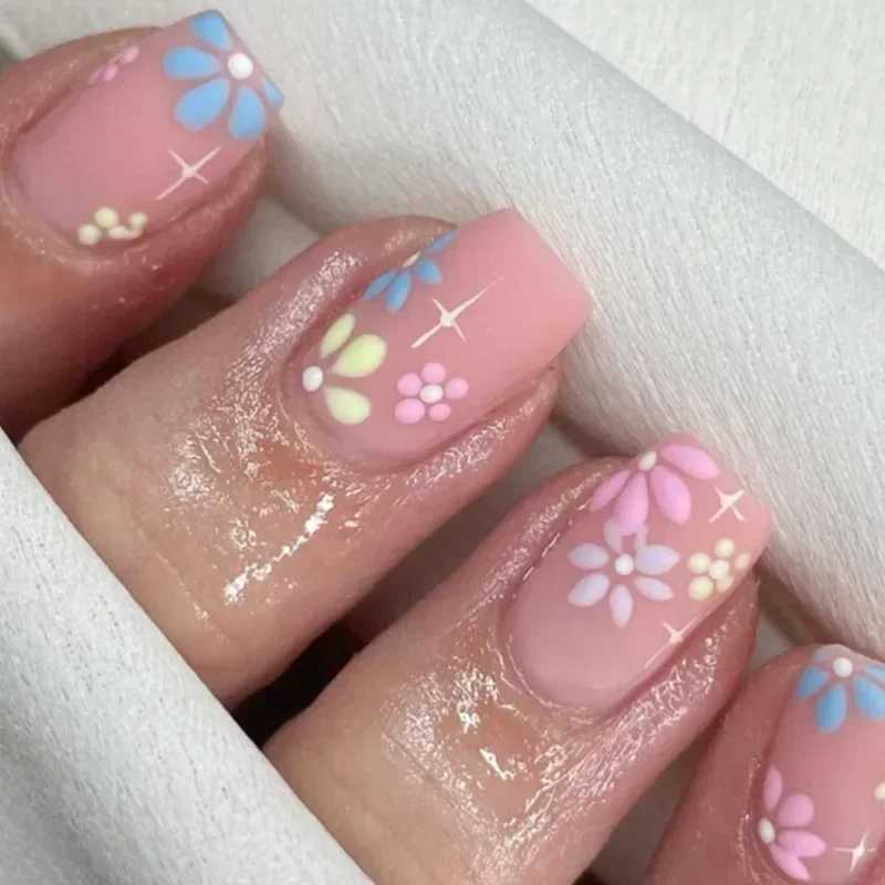 24pcs Simple Square Fake Nail Short French Fake Nail Pressing Color Design Full Cover Nail Tip Manipulation ToolW241125