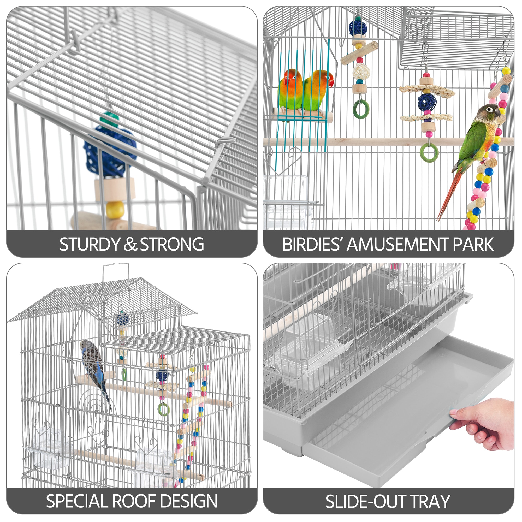 Topeakmart Light Gray Metal Bird Cage with Swing Ladder, 39" H
