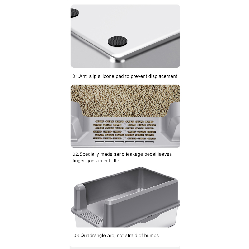 Stainless Steel Litter Box with Shovel Large Toilet Enclosure for s Easy Clean Metal Pan Anti-Leakage