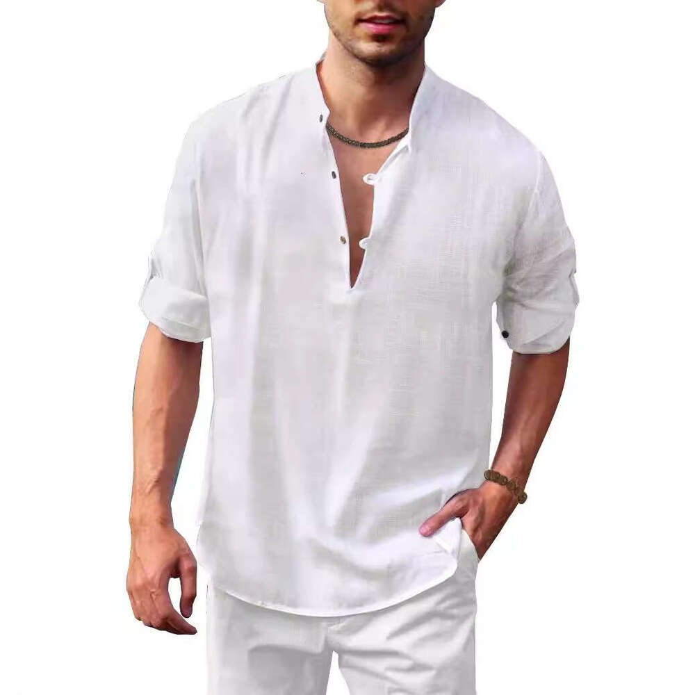 Autumn And Winter Men's En Henry Shirt Collar Long Sleeved Casual Beach B3