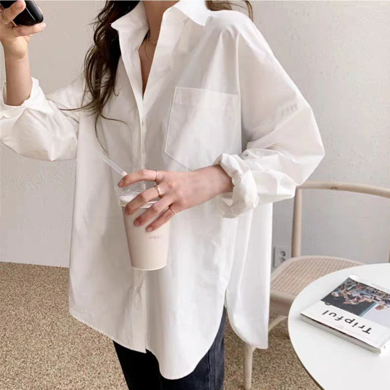 Women White Shirt Cotton 2024 Spring Autumn Vintage Ladies Tops Long Sleeve Casual Turndown Collar Womens Loose Blouses 11456 241121