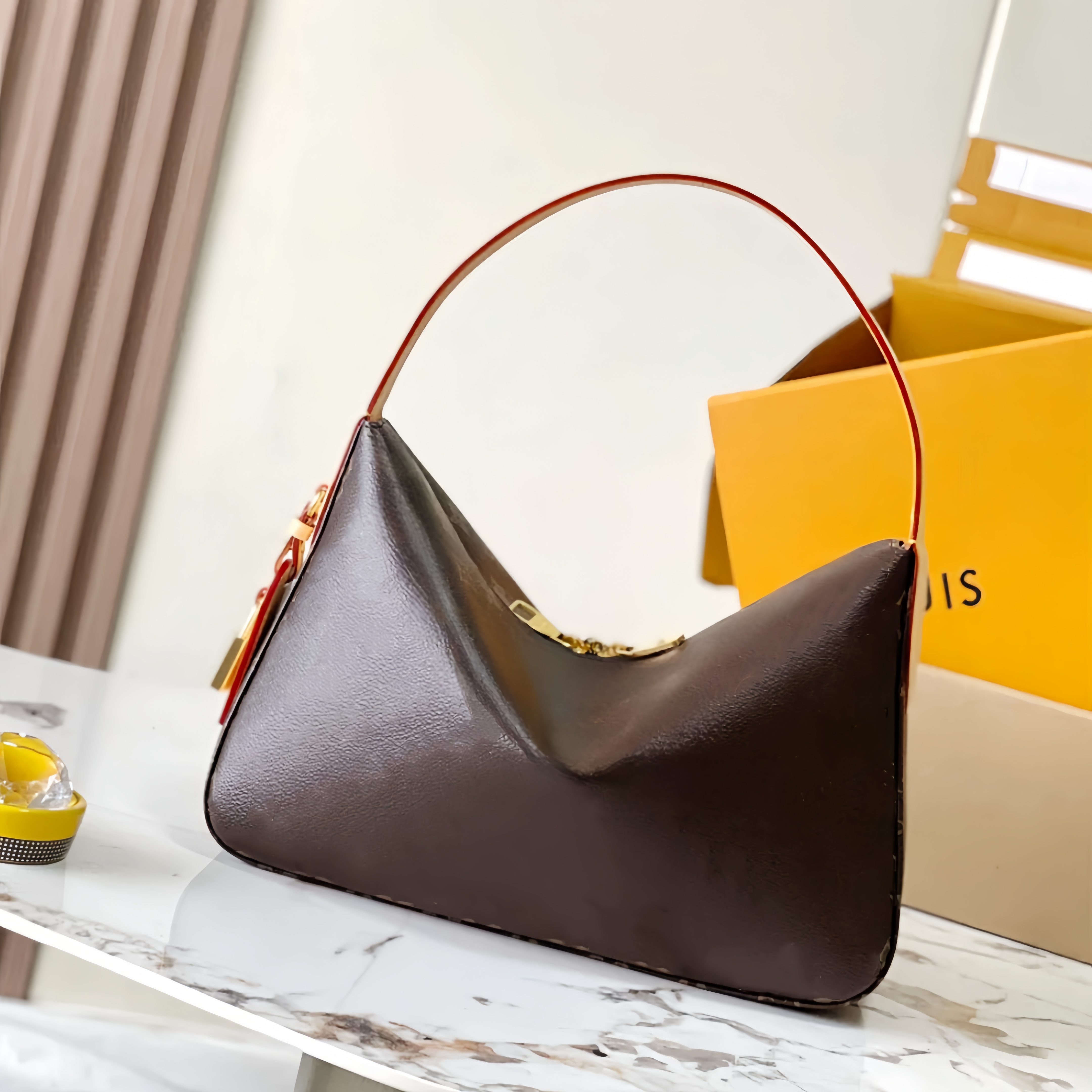 M12097 pochette gracuful Shopping Bag 10a Designer Shoulder bag Womens mens Loop tote Handbag Brown flowers Crescent Moon clucth leather Cross body purse city bags