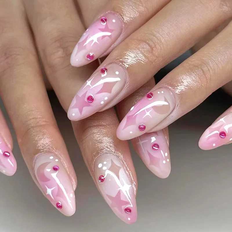 24 pieces of Y2K fake nails with cute black heart design reusable French fake nails full cover short press Y2K girl nailsW241125