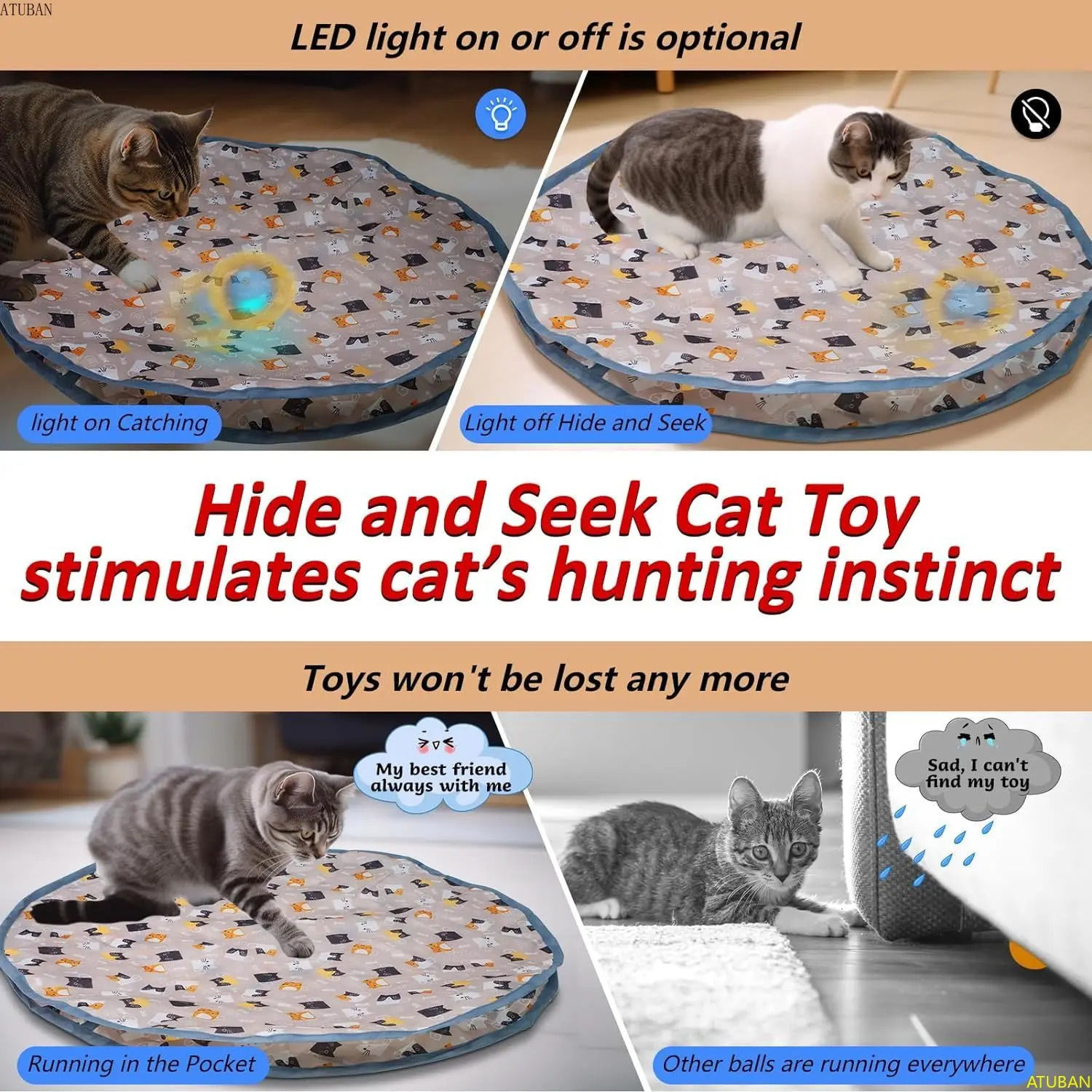 ATUBAN Electric Cat ToysHide and Seek Kitten ToyChirping Motion Activated Interactive Cat ToyCats Hiding Cover Exercise Toy 241125