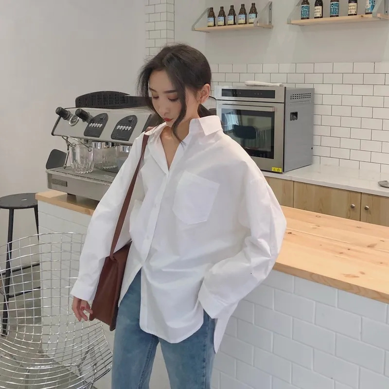 Women White Shirt Cotton 2024 Spring Autumn Vintage Ladies Tops Long Sleeve Casual Turndown Collar Womens Loose Blouses 11456 241121