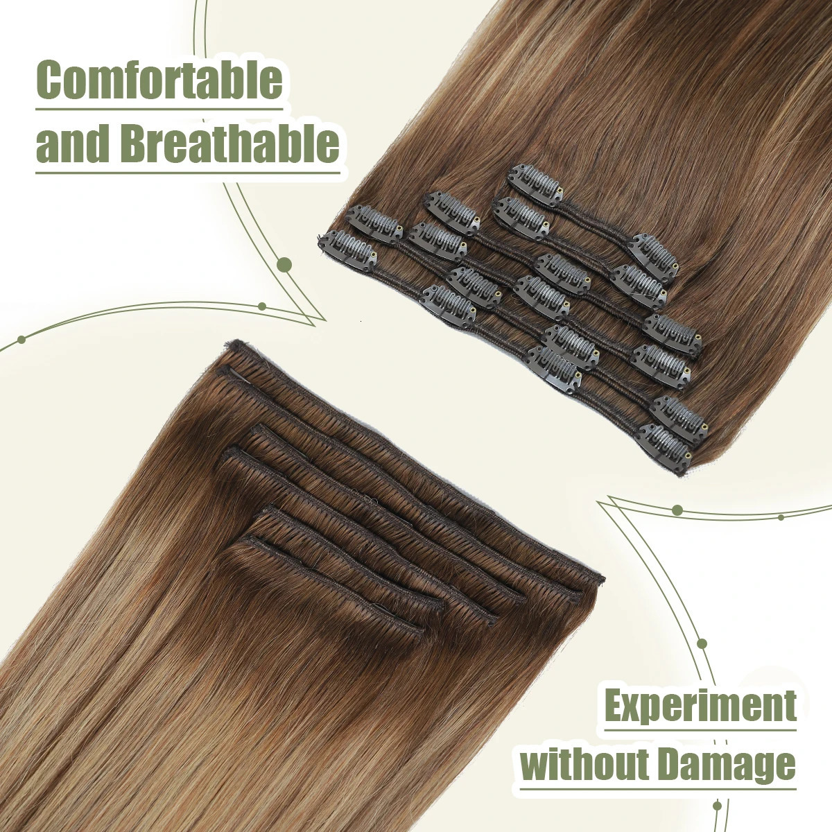 XDhair Clip in Hair Extensions 120g Real Human Hair Brown with Blonde Clip in Remy Human Hair Extensions 241125